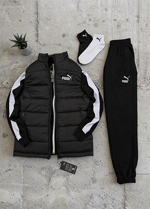 Спортивный костюм puma черный мужской, комплект спортивной одежды пума с лампасами, мужской спортивный костюм весенний m
