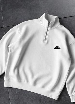 Свитшот nike белый мужской, кофта найк оверсайз с замком, белая кофта полузамок найк для парня m