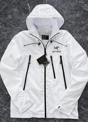 Вітровка arcteryx біла gore-tex, куртка гортекс чоловіча арктерикс, вітровка молодіжна біля водонепроникна xxxl