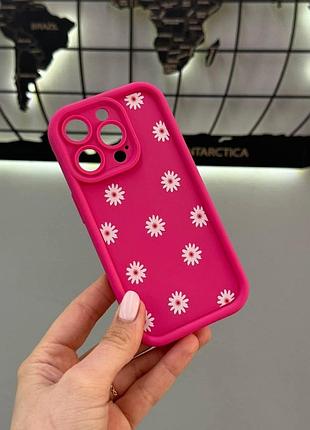 Силиконовый чехол для iphone 15 pro с ромашками, розовый противоударный чехол для iphone 15 pro