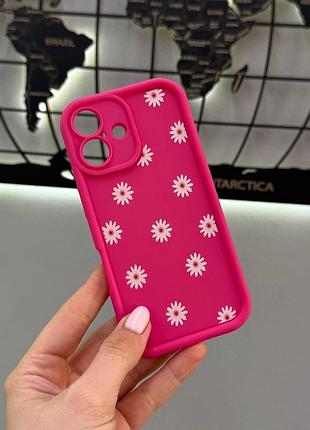Силіконовий чохол для iphone 16 з ромашками, рожевий протиударний чохол для iphone 16
