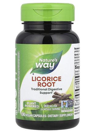 Корень солодки (licorice), nature's way, 900 мг, 100 веганских капсул (450 мг в капсуле)