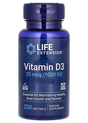 Витамин d3, vitamin d3, life extension, 25 мкг (1000 ме), 250 гелевых капсул