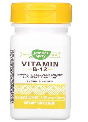 Витамин в12, vitamin b-12, nature's way, вкус вишни, 2000 мкг, 100 леденцов