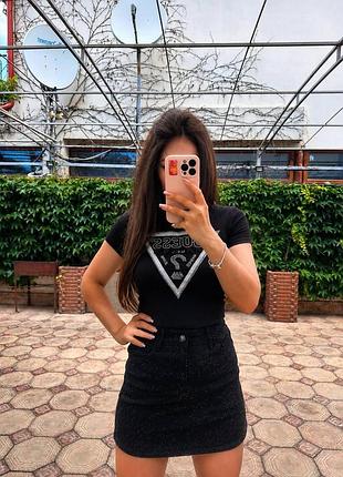 Женская стильная трендовая юбка с камушками джинс стрейч черный, 44