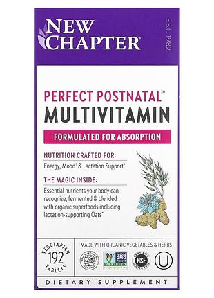 Мультивитаминный комплекс постнатальный, postnatal multivitamin, new chapter, 192 вегетарианские таблетки