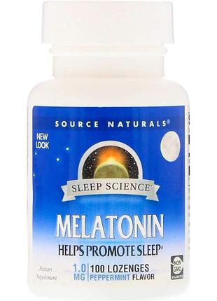 Мелатонин, melatonin, source naturals, мята, 1 мг, 100 леденцов