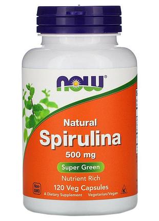 Спіруліна натуральна, spirulina, now foods, 500 мг, 120 вегетаріанських капсул