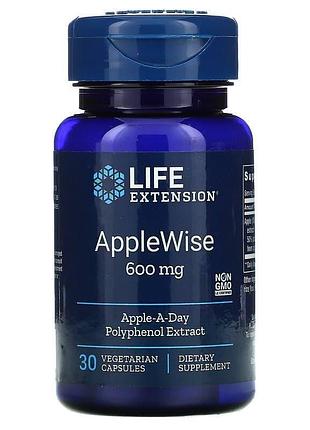 Полифенолы яблочные, applewise, life extention, экстракт, 600 мг, 30 вегетарианских капсул
