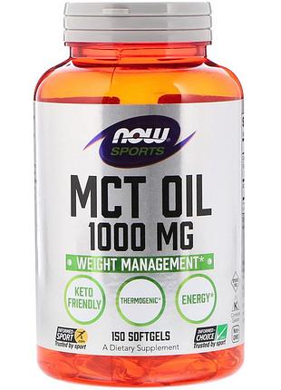 Масло мст для похудения, mct oil, now foods, sports, 1000 мг, 150 капсул
