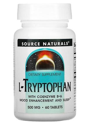 Триптофан коферментный (l-tryptophan with coenzyme b-6), source naturals, 500 мг, 60 таблеток