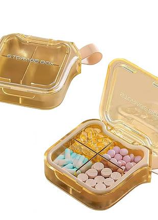 Органайзер для таблеток с 4 отделениям, 4 case pill organizer pill box & travel pill case, memosan, желтый