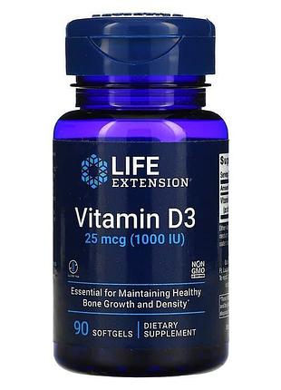 Витамин d-3, vitamin d3, life extension, 1000 ме, 90 гелевых капсул