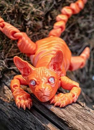 Детская 3д игрушка кот сфинкс подвижный 25см оранжевый