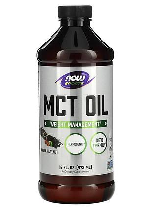 Масло мст для похудения, mct oil, now foods, sports, вкус ванили и лесного ореха, 473 мл