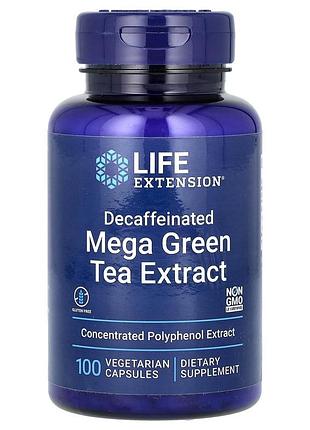 Зеленый чай экстракт мега, mega green tea extract, life extension, без кофеина, 100 вегетарианских капсул (725 мг на капсулу)