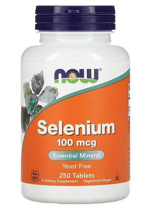 Селен, selenium, now foods, без дрожжей, 100 мкг, 250 таблеток