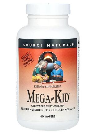 Витамины и минералы для детей, mega-kid, source naturals, вкус ягод, 60 жевательных таблеток