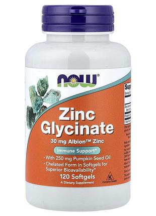 Глицинат цинка, zinc glycinate, now foods, 120 гелевых капсул