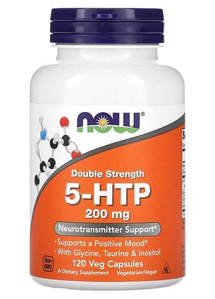 5-htp, 5-гидрокситриптофан, 5-htp, now foods, двойная сила, 200 мг, 120 вегетарианских капсул