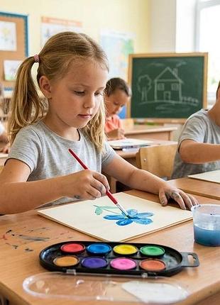Фарби акварельні сухі 8 кольорів з пензликом — набір акварельних фарб для малювання у пластиковому чохлі