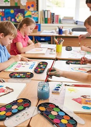 Фарби акварельні напівсухі 16 кольорів з пензликом — набір акварельних фарб для малювання у пластиковому чохлі
