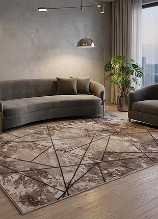 Килим коричневий прогумований 2.5×3.5 м soft brown 10384-5, геометричний візерунок трикутники