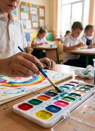 Фарби акварельні 18 кольорів з пензликом — набір акварельних фарб для малювання у пластиковій коробці