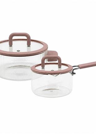Набор стеклянной посуды с крышками handled glass pot кастрюля 2.5 л + ковш 1.8 л