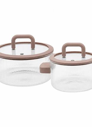 Набір скляних каструль із кришками handled glass pot 2 шт 1.8 л, 2.5 л із термостійкого скла