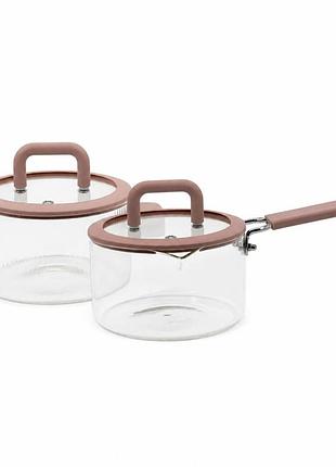 Набор стеклянной посуды с крышками handled glass pot кастрюля 1.8 л + ковш 1.8 л