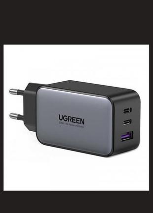 Зарядний пристрій ugreen cd244 65w 2xusb-c + usb-a pd3 qc gan fast charger grey