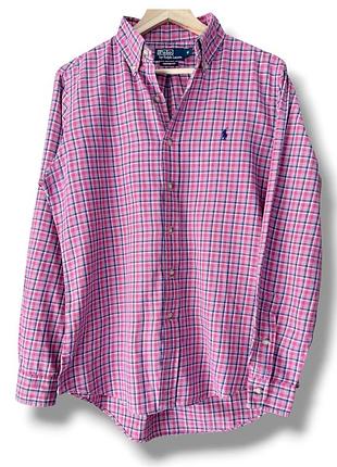 Polo ralph lauren m мягкая хлопковая рубашка розовая в клетку