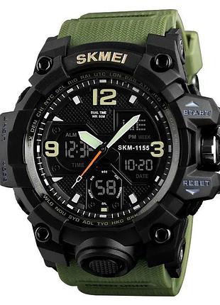 Годинник наручний чоловічий skmei 1155bag, годинник тактичний протиударний, армійський годинник. колір: зелений