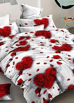 Белое постельное белье с цветочными сердечками "роза серце", 100% хлопок