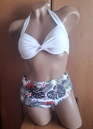 ​🌴 стильный раздельный купальник shein с тропическим принтом и завышенной талией