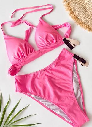 Роздільний рожевий купальник топ плавки висока посадка victoria’s secret вікторія сікрет оригінал