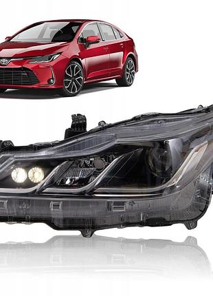 Фара передняя toyota corolla e21 2019-, eur, левая, электрическая/механическая регулировка, без ламп (hir2/wy21w/led), depo,