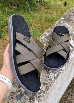 🩴 шльопки teva voya slide leather m dark olive р.12us 🌿