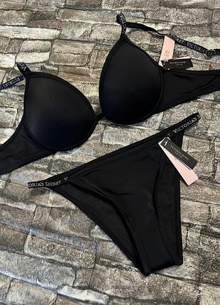 Купальник з логотипом victoria's secret оригінал  34b 75b з пуш ап  плавки s 92-96