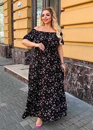 Довга літня сукня в квіточку великих розмірів батал максі
жіноча легка сукня софт з відкритими плечима супербатал