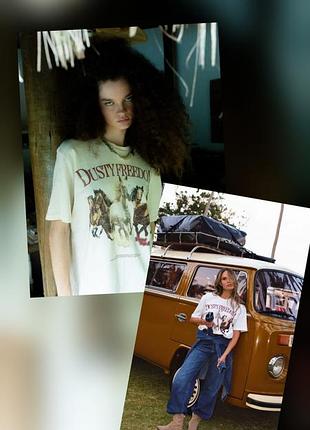 Оверсайз футболка zara «dusty freedom» з трендовим вестерн-принтом
