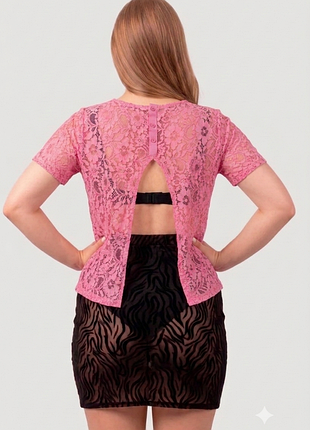Кружевная розовая блузка, ажурная футболка с вдкрытой спинкой, 18/3xl.