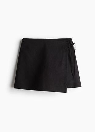 40 / м h&m нова фірмова жіноча спідниця шорти з лляної суміші з запахом шорти юбка льон