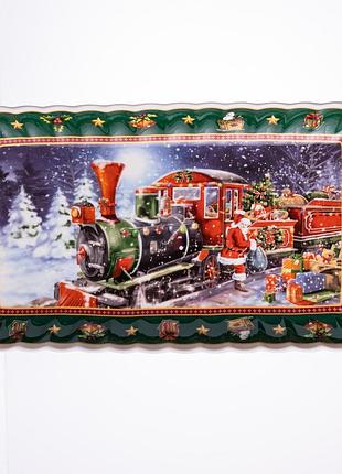 Сервірувальне новорічне блюдо для закусок з порцеляни santa 30,5×17,5×2,5 (см) hp-sdhk-22