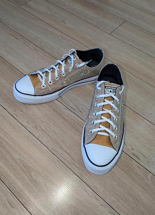 Кеди на платформі золотий леопард converse