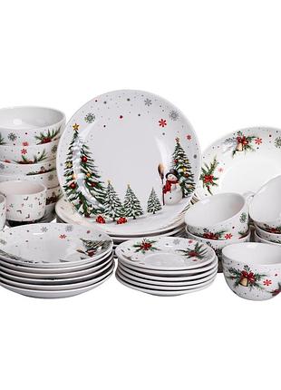 Різдвяний столовий сервіз новорічний 32 предмети на 6 персон порцеляновий sg-32