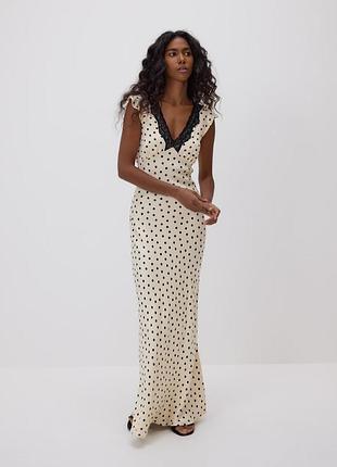 Нова сатинова максі сукня в горошок polka dot з мереживом reserved m-l