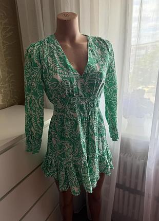 Льняное платье zara цветочный принт