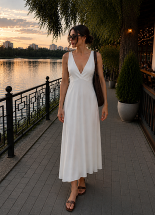 Біла максі міді  струмлива сукня massimo dutti